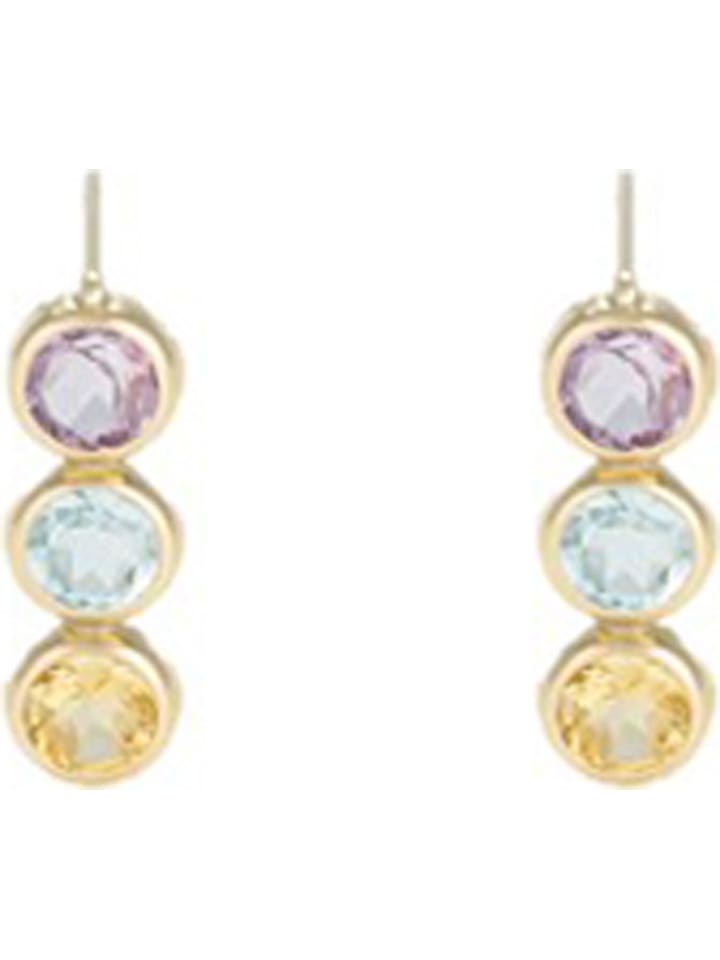 OR ÉCLAT Złote kolczyki-wkrętki z cytrynami, topazami i ametystami rozmiar: onesize