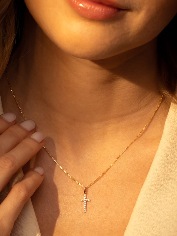 OR ÉCLAT Złota zawieszka "Croix Promise" z cyrkoniami rozmiar: onesize