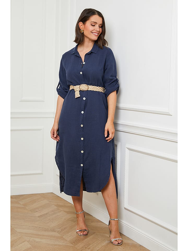 Curvy Lady Lniana sukienka w kolorze granatowym rozmiar: 40/42
