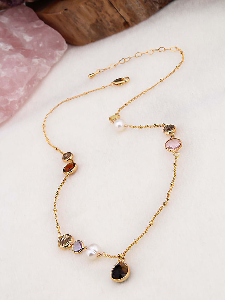 Pierres de Jade Pozłacany naszyjnik z elementami ozdobnymi - dł. 50 cm rozmiar: onesize