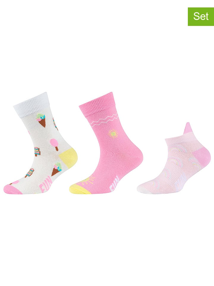 Fun Socks Skarpety (3 pary) w kolorze jasnoróżowo-różowym ze wzorem rozmiar: 29-35