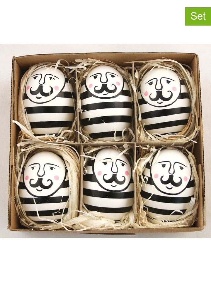 AM Design Jajka dekoracyjne (6 szt.) w kolorze czarno-białym - wys. 7 x Ø 5 cm rozmiar: onesize
