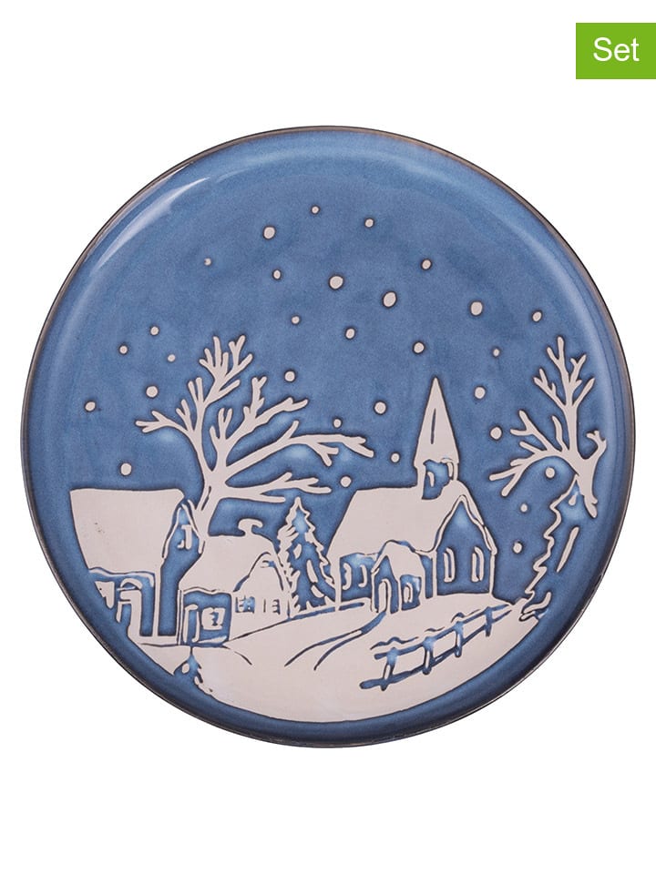 Villa d´Este Talerze obiadowe (6 szt.) "Winter Village" w kolorze niebieskim - Ø 26,5 cm rozmiar: onesize