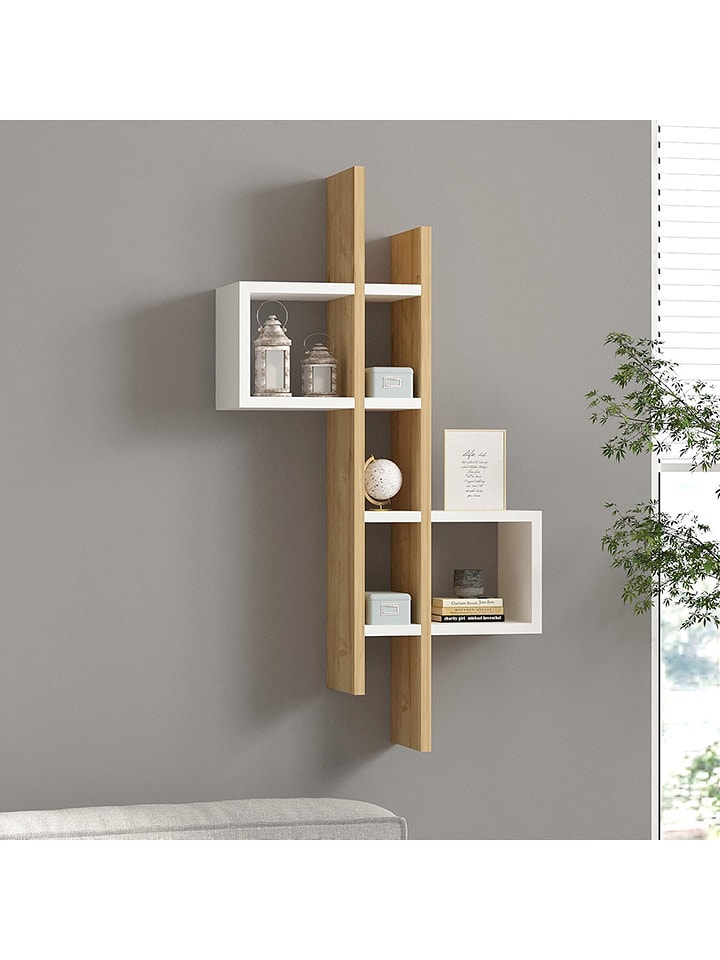 Evila Regał ścienny "Emse" w kolorze brązowo-białym - 53,8 x 108 x 19,6 cm rozmiar: onesize