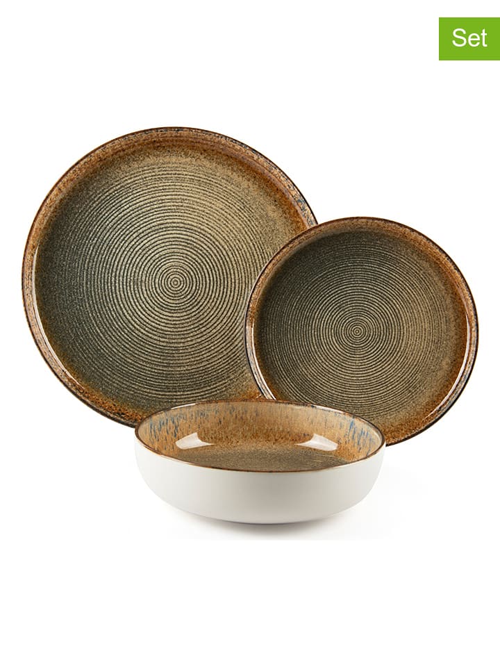 Trendy Kitchen by EXCÉLSA 12-częściowy zestaw talerzy "Demetra" w kolorze jasnobrązowym rozmiar: onesize