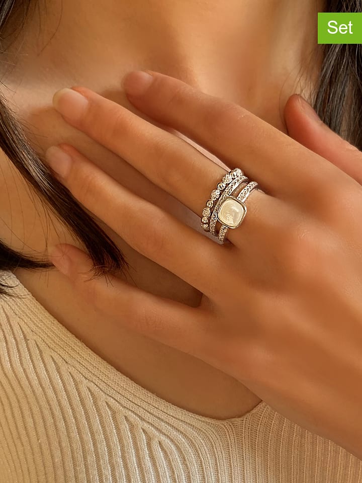 Les Petites Précieuses Srebrne pierścionki (3 szt.) z kamieniami szlachetnymi rozmiar: 56