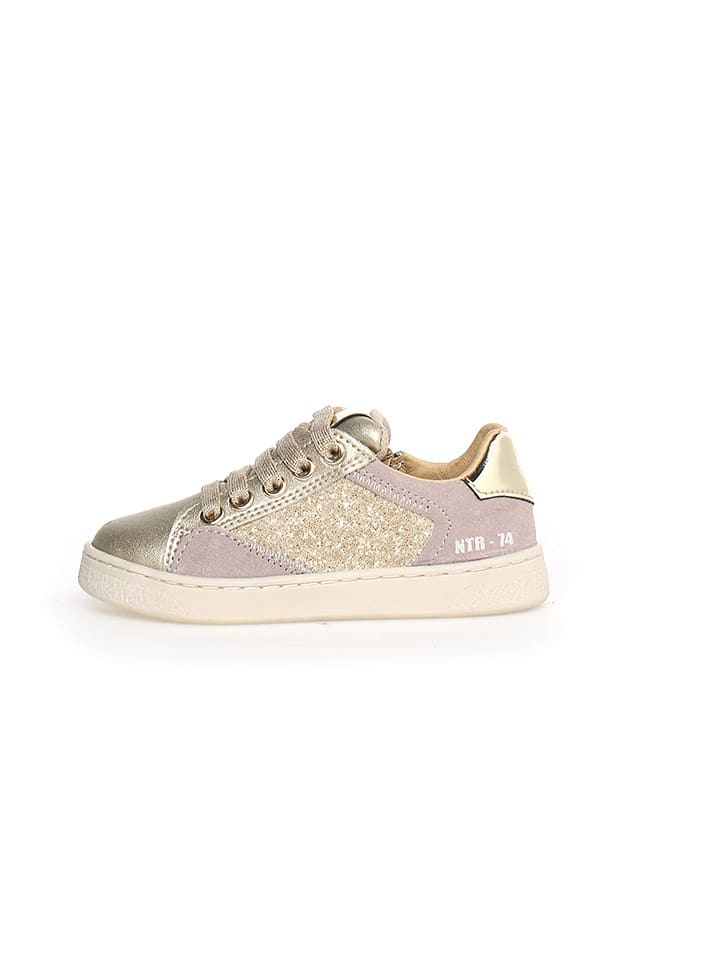 Naturino Skórzane sneakersy "Quar" w kolorze złoto-jasnoróżowym rozmiar: 33