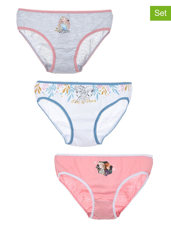 Disney Frozen Majtki (3 pary) "Kraina Lodu" w kolorze jasnoróżowym, szarym i białym rozmiar: 98/104