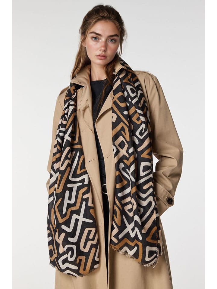 Lucky Bees Szal w kolorze czarno-beżowym - 180 x 50 cm rozmiar: onesize