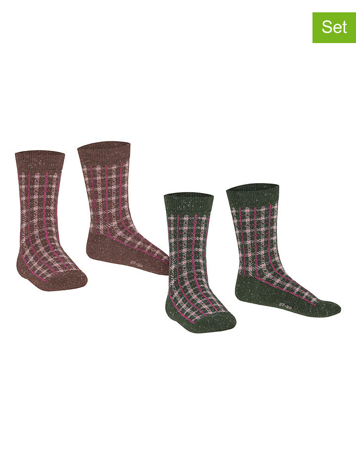 ESPRIT Skarpety (2 pary) "Check" w kolorze jasnobrązowo-zielonym rozmiar: 35-38