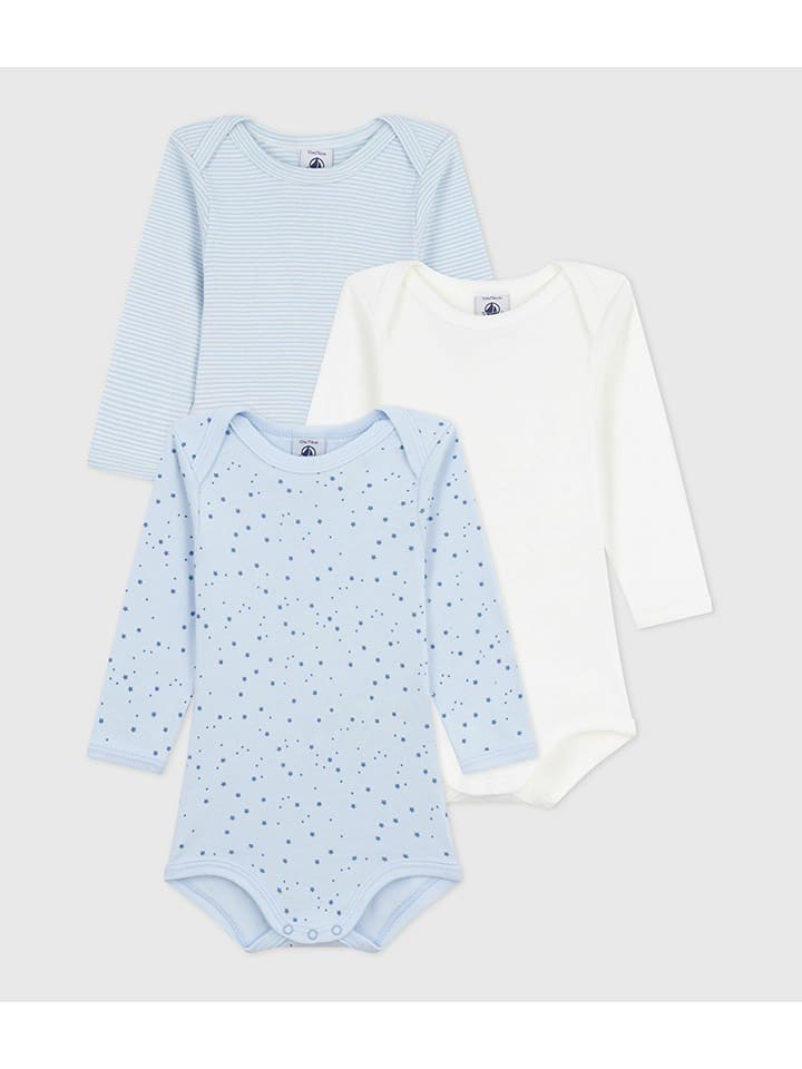 PETIT BATEAU Body (3 szt.) w kolorze błękitnym i białym rozmiar: 62