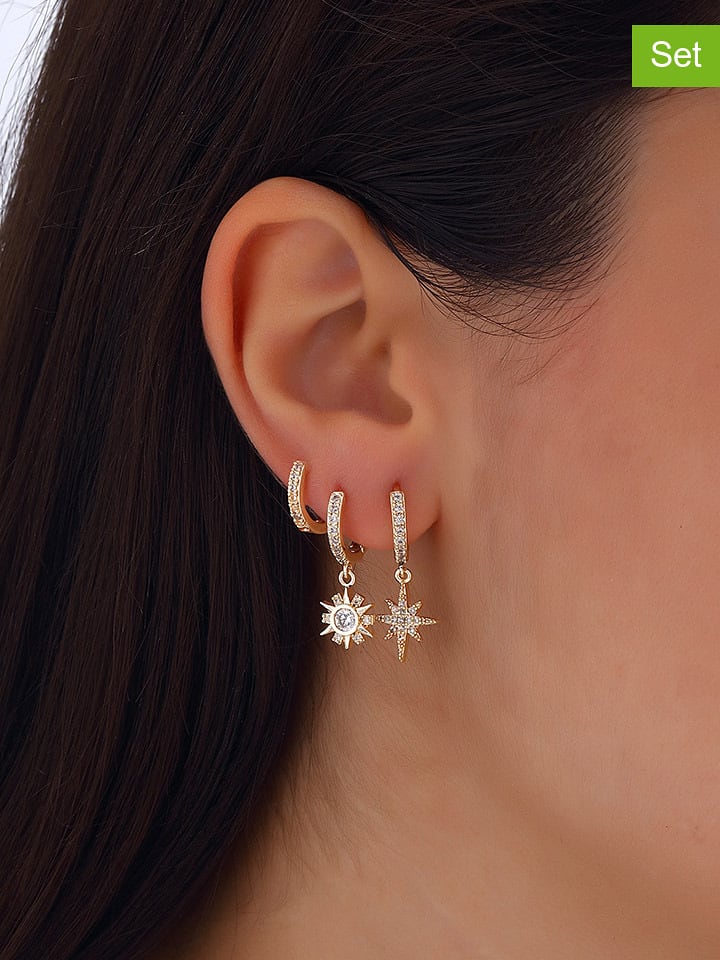 Nakkash Pozłacane kolczyki-kreole (3 szt.) z cyrkoniami rozmiar: onesize