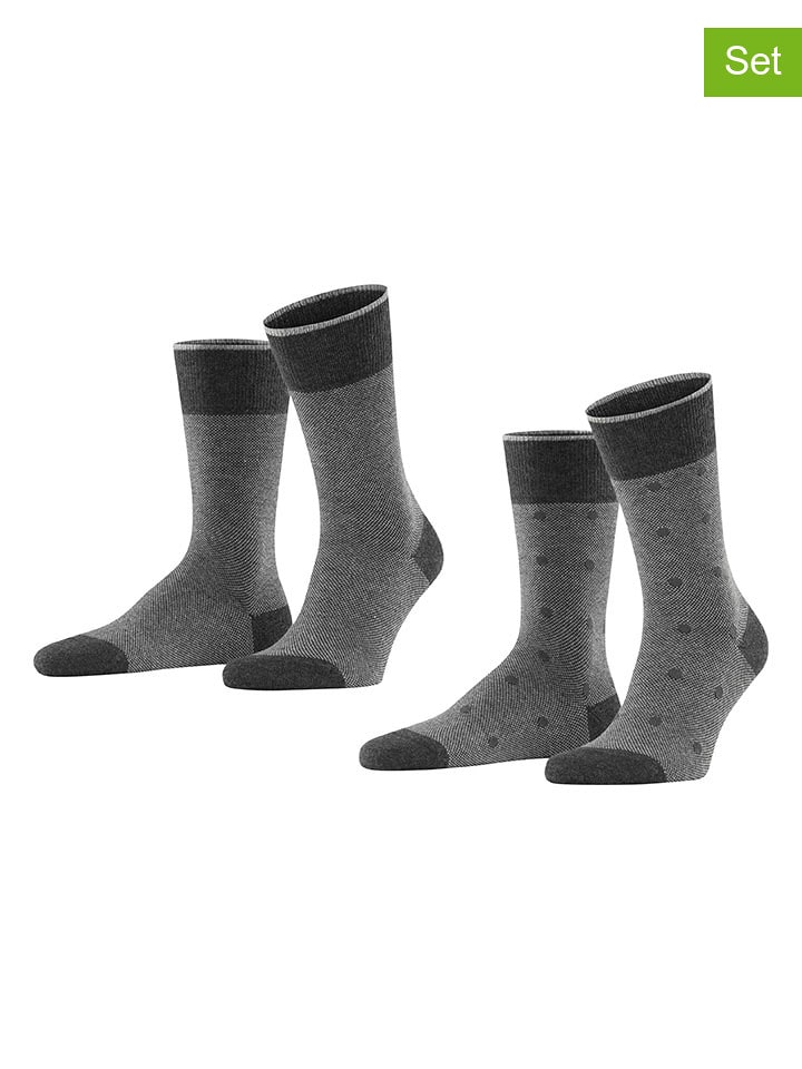 ESPRIT Skarpety (2 pary) "Piqué" w kolorze szaro-czarnym rozmiar: 43-46