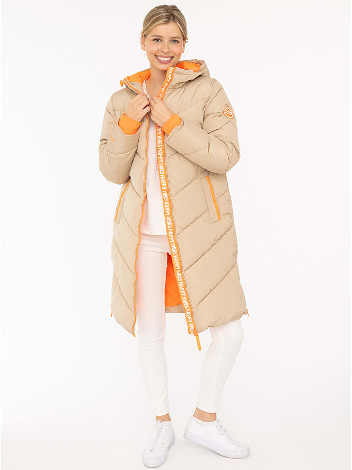 Zwillingsherz Płaszcz pikowany "Happy Vibes" w kolorze beżowym rozmiar: M