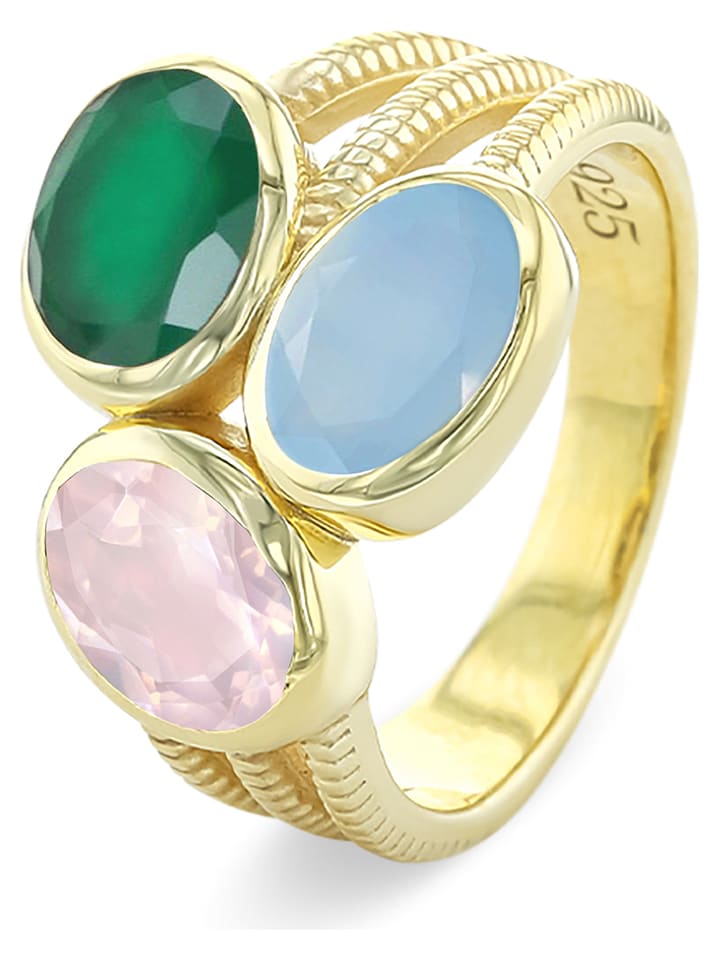 Les Petites Précieuses Pozłacany pierścionek z kamieniami szlachetnymi rozmiar: 54