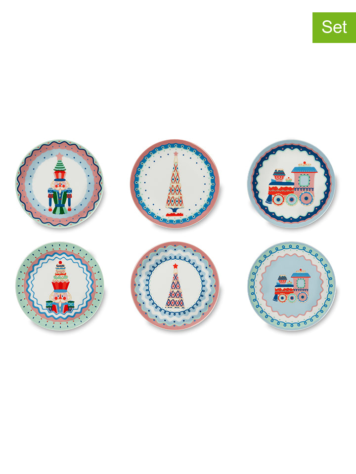 Trendy Kitchen by EXCÉLSA Talerzyki deserowe (6 szt.) w kolorze błękitno-zielono-czerwonym - Ø 15 cm rozmiar: onesize