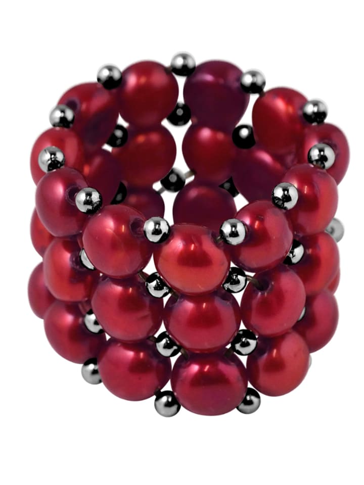 Pearl Addict Pierścionek perłowy w kolorze czerwonym rozmiar: onesize