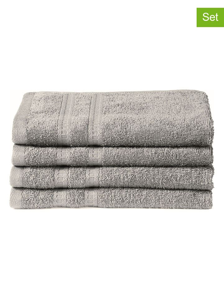 Schiesser Ręczniki (4 szt.) "Palmas" w kolorze jasnoszarym dla gości rozmiar: 30x50 cm