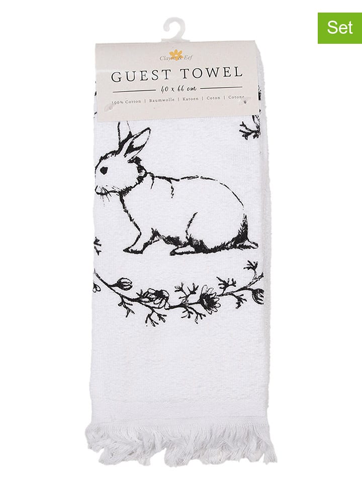 Clayre & Eef Ręczniki (2 szt.) w kolorze biało-czarnym dla gości - 66 x 40 cm rozmiar: onesize