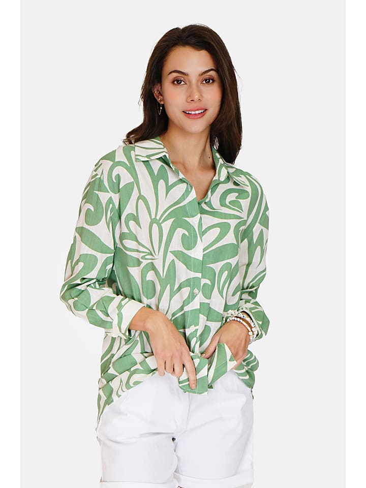 Le Jardin du Lin Lniana sukienka w kolorze zielono-białym rozmiar: 40