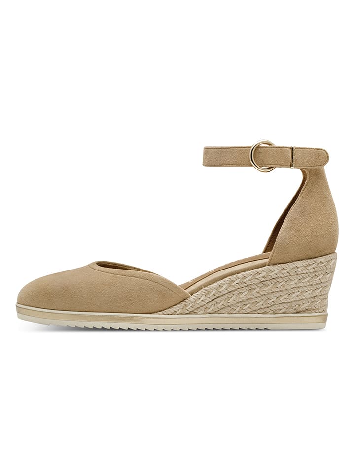 Tamaris Skórzane czółenka w kolorze beżowym na koturnie rozmiar: 36