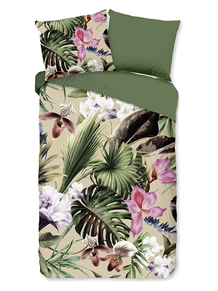 Good Morning Komplet pościeli "Irze" w kolorze oliwkowo-jasnoróżowym rozmiar: 155x220 cm