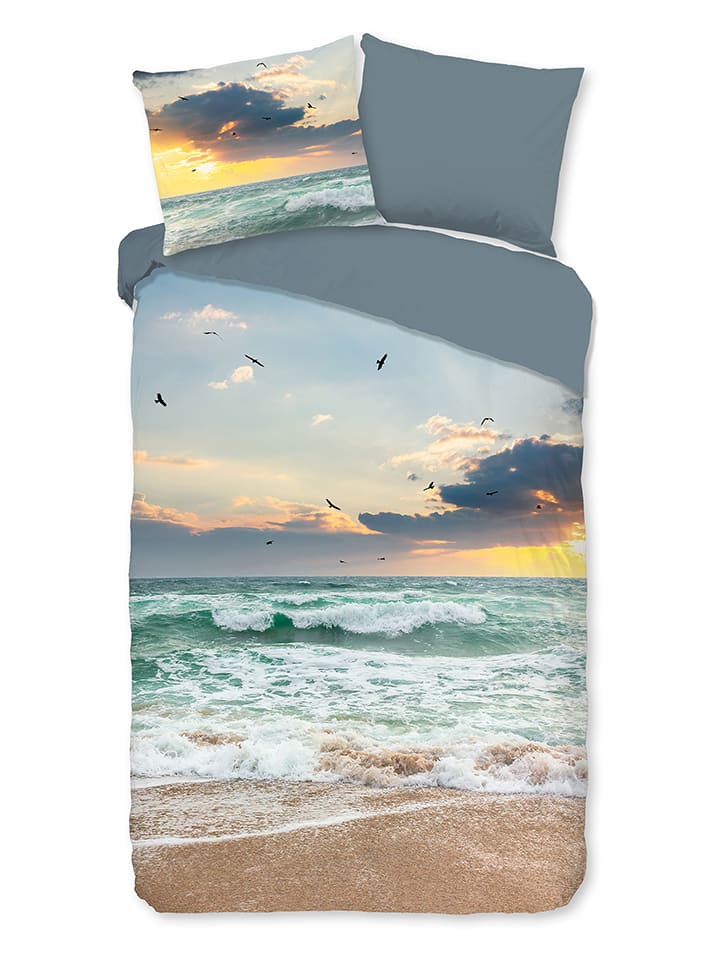 Pure Komplet pościeli "Samui" w kolorze niebiesko-beżowym z mikrofibry rozmiar: 240x220 cm