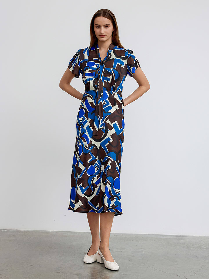 BGN Sukienka w kolorze niebiesko-kremowo-brązowym rozmiar: 36