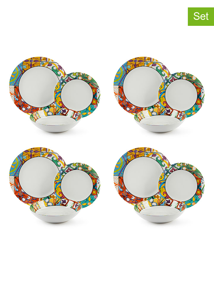 Trendy Kitchen by EXCÉLSA 12-częściowy zestaw talerzy "Belem" w kolorze białym ze wzorem rozmiar: onesize
