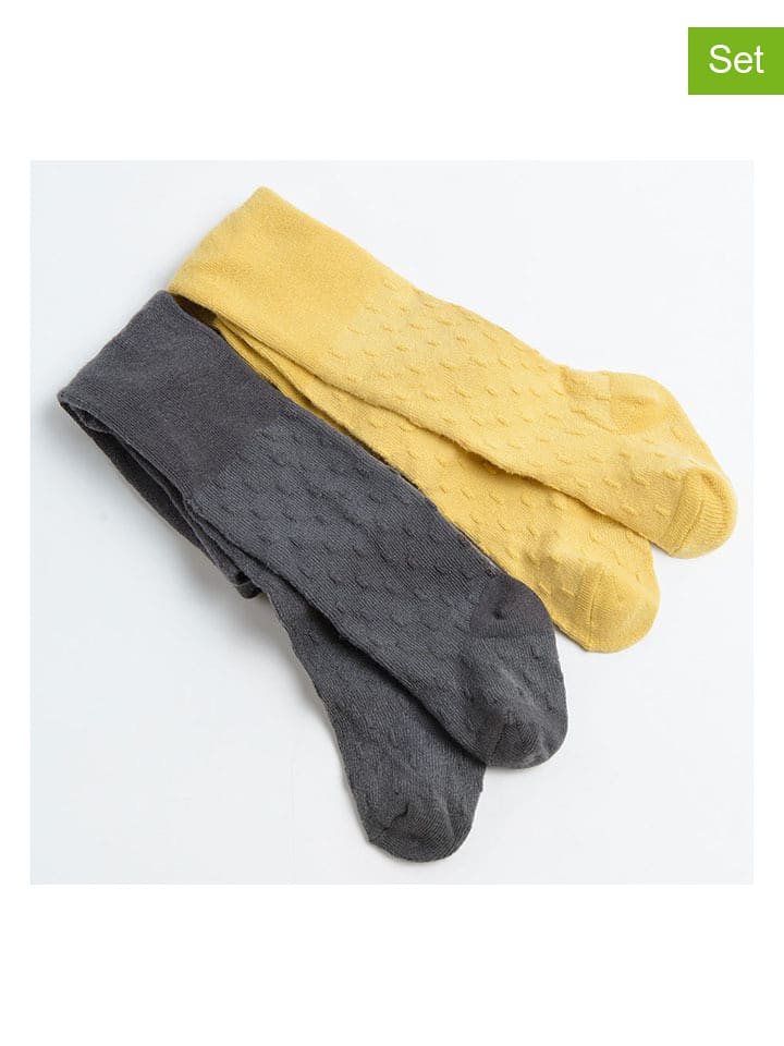 COOL CLUB Rajstopy (2 pary) w kolorze szarym i żółtym rozmiar: 56/62