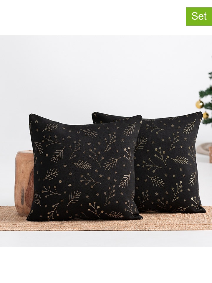 GAMUSI Poszewki (2 szt.) "Berrie" w kolorze złoto-czarnym na poduszkę rozmiar: 45x45 cm