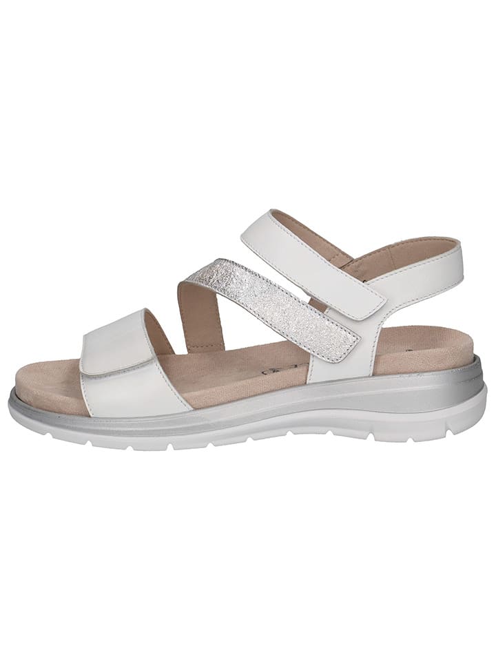 Caprice Skórzane sandały w kolorze srebrno-białym na koturnie rozmiar: 38