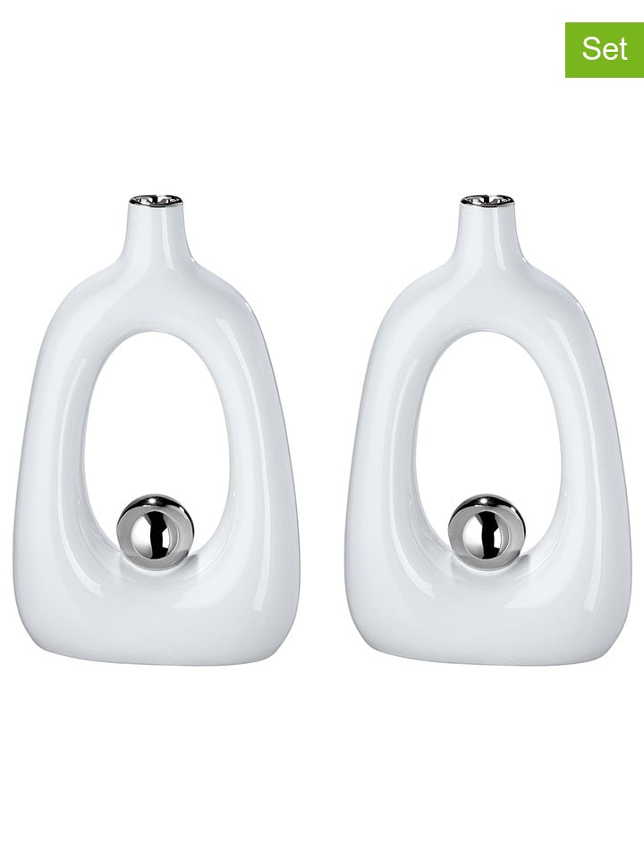 GILDE Wazony (2 szt.) "Tonda" w kolorze białym - 19 x 30 x 8 cm rozmiar: onesize