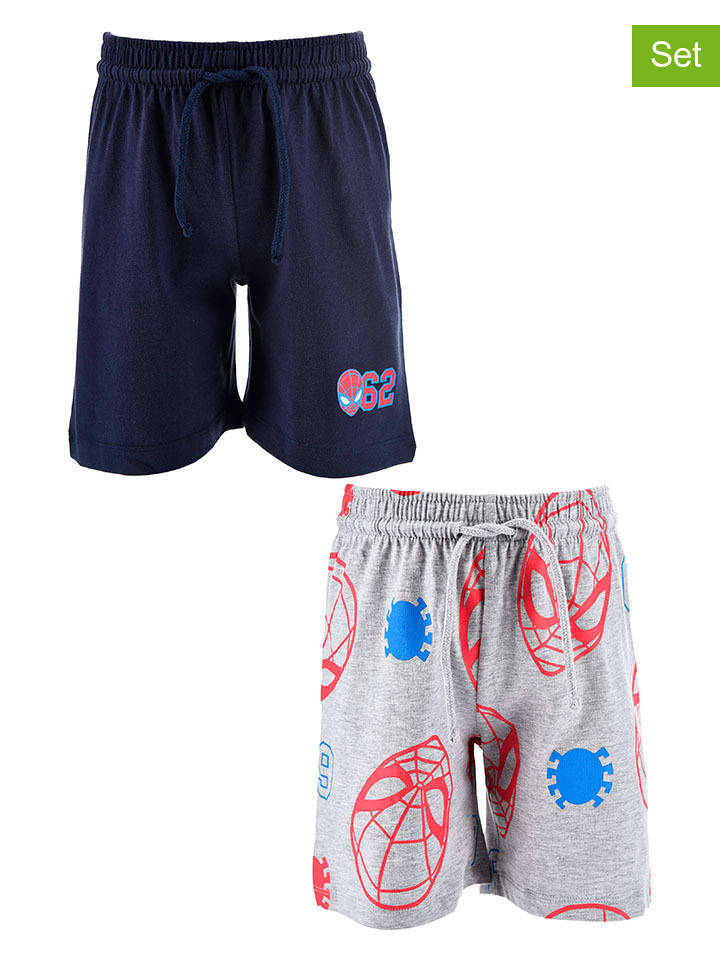 Spiderman Bermudy dresowe (2 pary) "Spider-Man" w kolorze granatowo-szarym rozmiar: 98