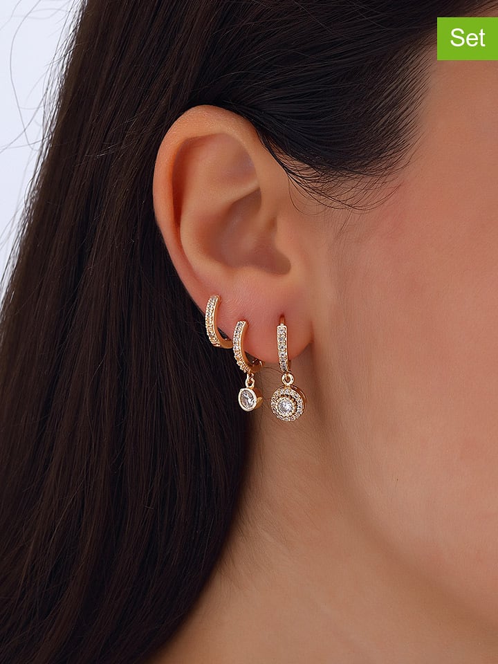 Nakkash Pozłacane kolczyki-kreole (3 szt.) z cyrkoniami rozmiar: onesize