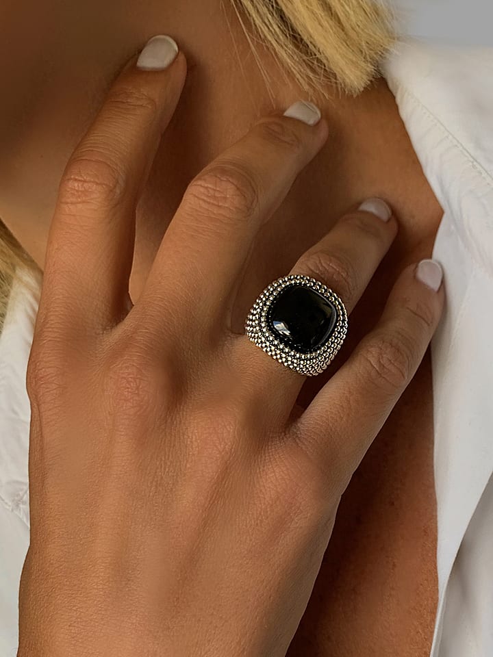 DI GIORGIO Srebrny pierścionek z onyksem rozmiar: 60