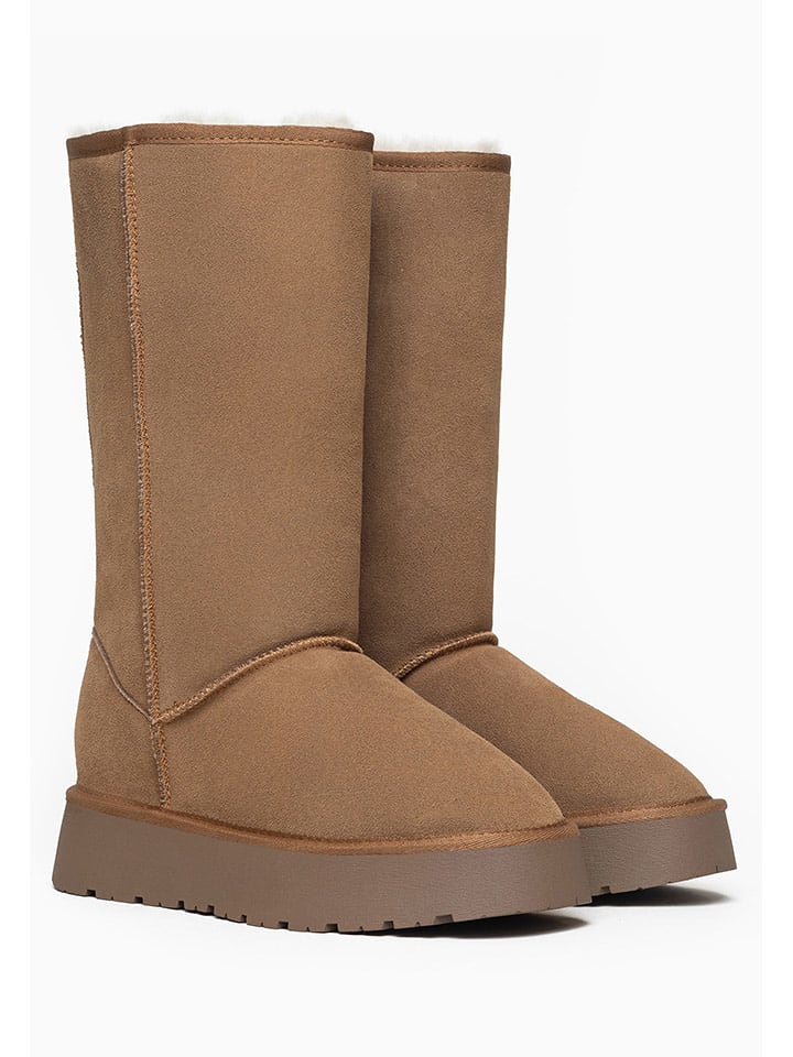 Gooce Skórzane kozaki zimowe "Elidir" w kolorze jasnobrązowym rozmiar: 38