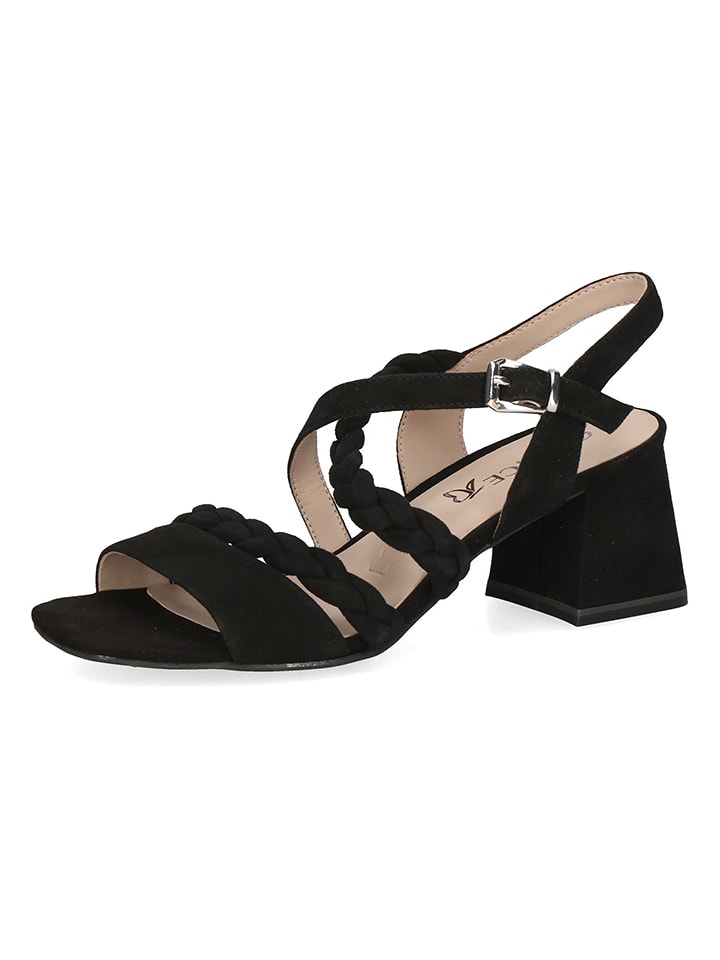 Caprice Skórzane sandały w kolorze czarnym na obcasie rozmiar: 38