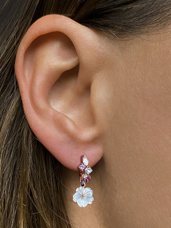 Les Petites Précieuses Pozłacane kolczyki-kreole z cyrkoniami i masą perłową rozmiar: onesize