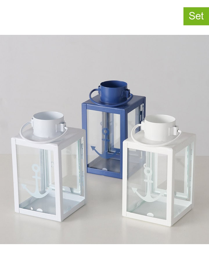 Boltze Lampiony (3 szt.) "Hallig" w kolorze biało-niebieskim - wys. 11 cm rozmiar: onesize