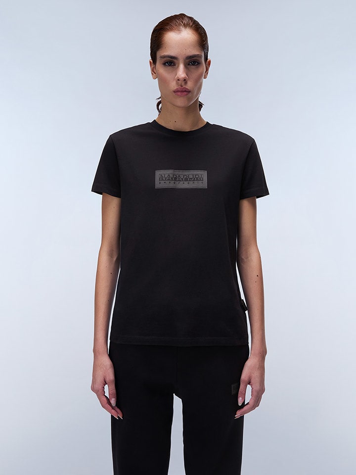 Napapijri Koszulka "Box Logo" w kolorze czarnym rozmiar: XXS