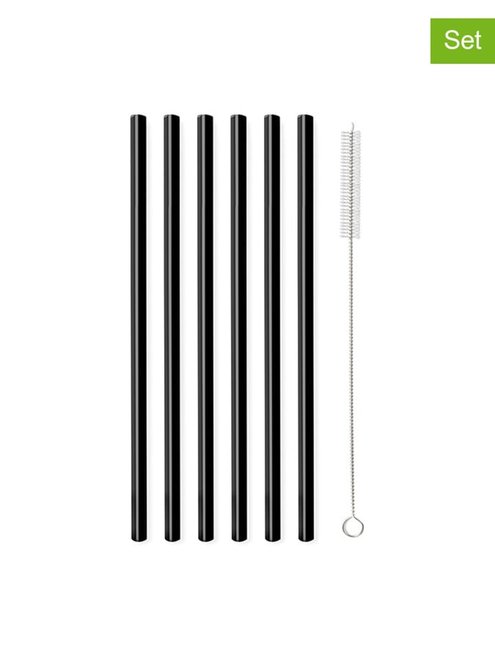 Vialli Design Słomki (6 szt.) w kolorze czarnym ze szczoteczką - wys. 20 x Ø 0,8 cm rozmiar: onesize