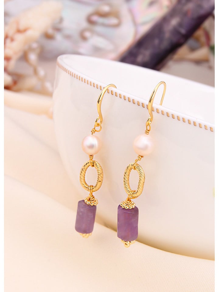 L'Atelier de Gaia Pozłacane kolczyki z perłami i ametystami rozmiar: onesize