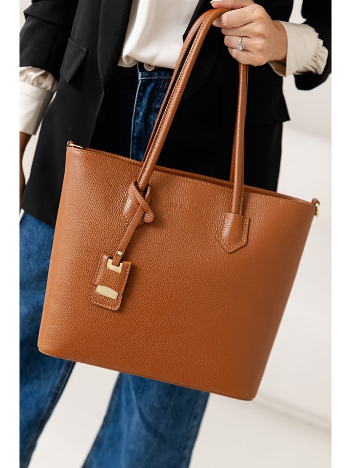 Lia Biassoni Skórzana torebka w kolorze jasnobrązowym - 34 x 29 x 12 cm rozmiar: onesize