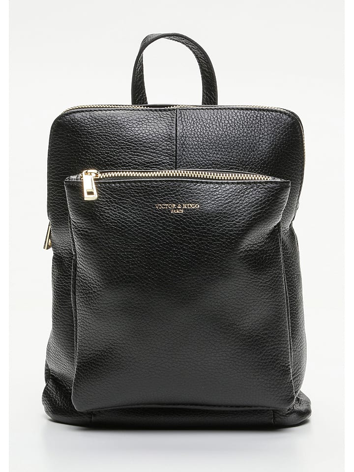 Victor & Hugo Paris Skórzany plecak "Melania" w kolorze czarnym - 27,5 x 24,5 x 9 cm rozmiar: onesize