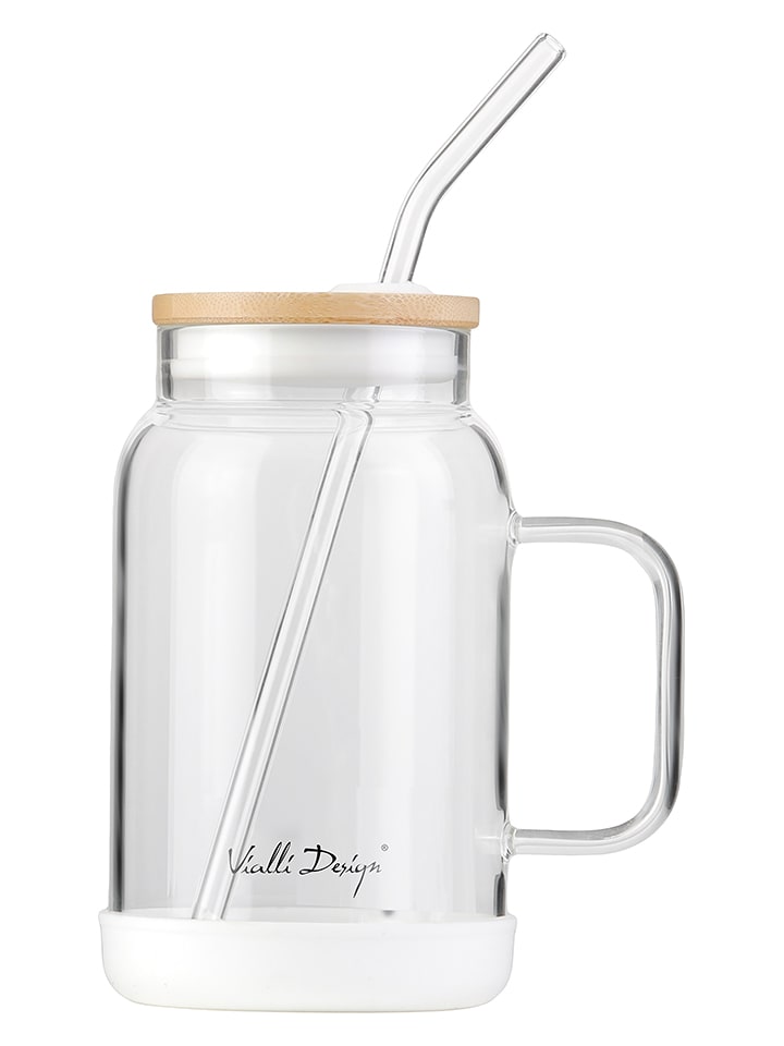 Vialli Design Szklanka w kolorze białym ze słomką - 600 ml rozmiar: onesize