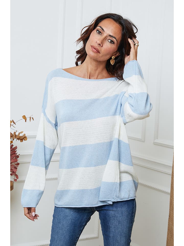 So Cachemire Sweter "Epi" w kolorze biało-błękitnym rozmiar: M