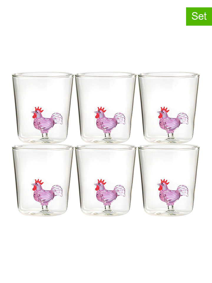 Onlylux Szklanki (6 szt.) "Pet Friends" w kolorze różowym - wys. 9,3 cm rozmiar: onesize