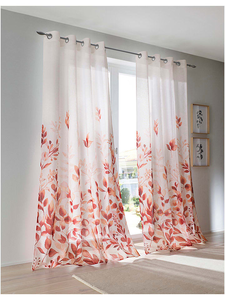 heine home Firanka dekoracyjna w kolorze biało-czerwonym rozmiar: 145x135 cm