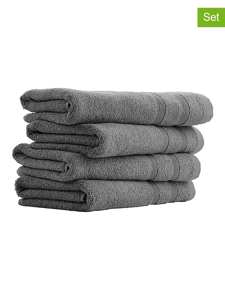 UNCOVER BY SCHIESSER Ręczniki (4 szt.) "Brooklyn" w kolorze ciemnoszarym do rąk rozmiar: 50x100 cm